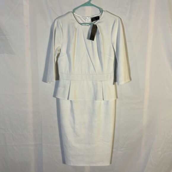 VFSHOW Womens Pleated Crew Neck Peplum Wear to Work Office Sheath Dress size L - Picture 5 of 8